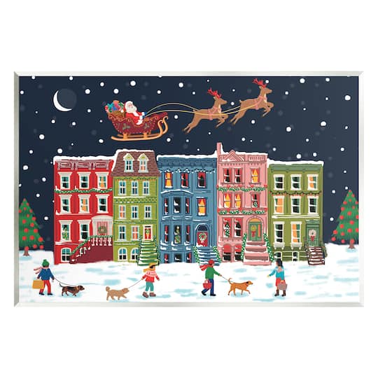 Stupell Industries Snowy Christmas Town Santa Overhead Wall Plaque Art